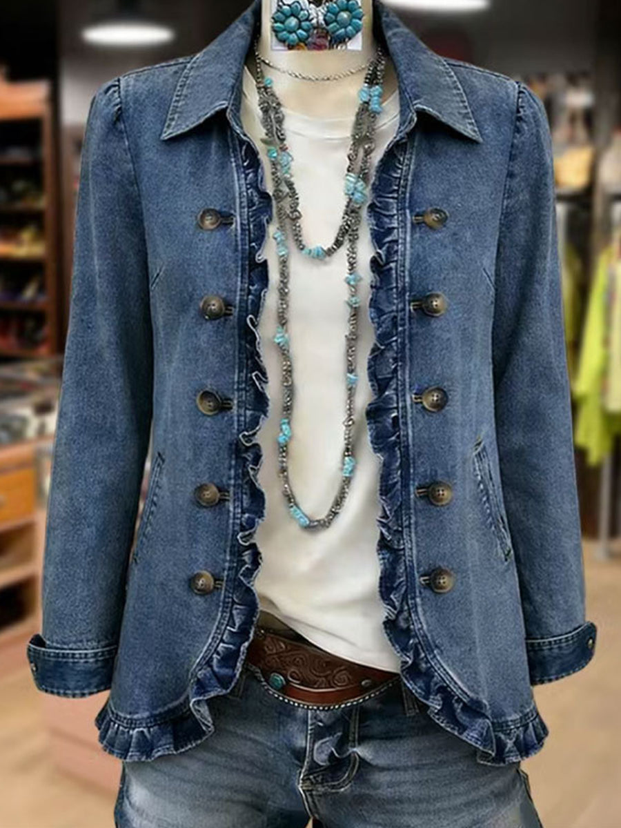 Federica | Giacca Blu Medio con Rouches