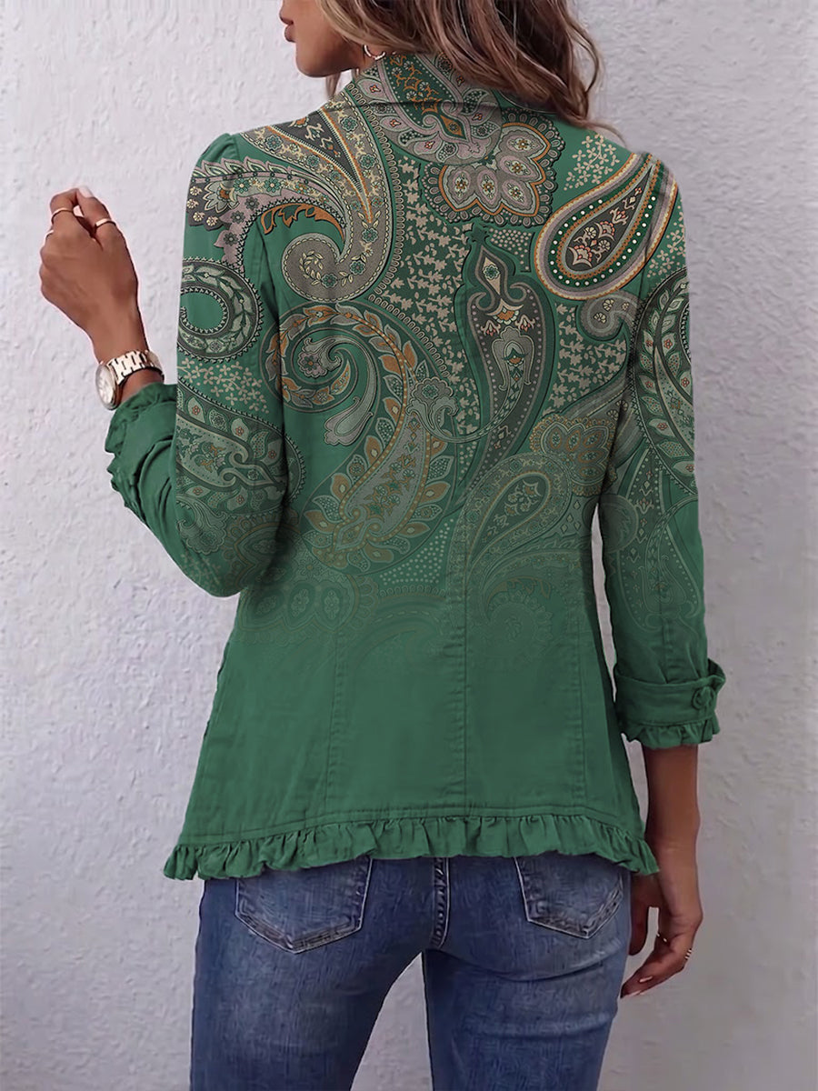 Costanza | Giacca Bohémien Paisley Verde con Rouches