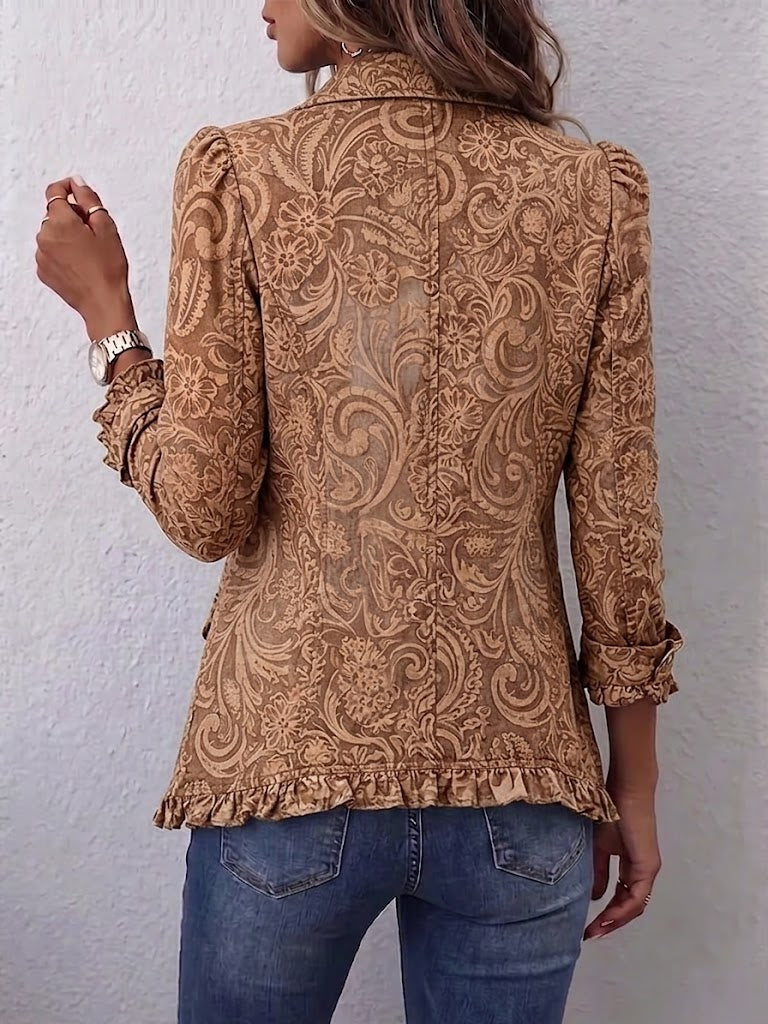 Noemi | Giacca Bohémien Fiorita Vintage Marrone con Rouches
