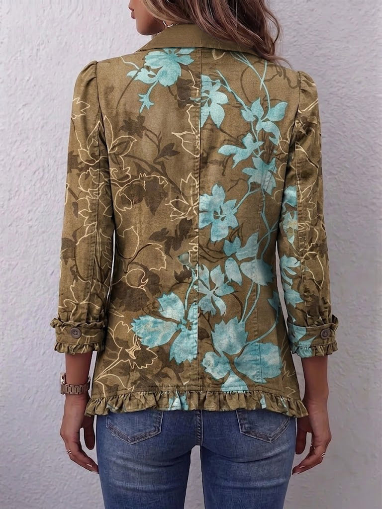 Bianca | Giacca Bohémien Fiorita Vintage Sfumata con Rouches