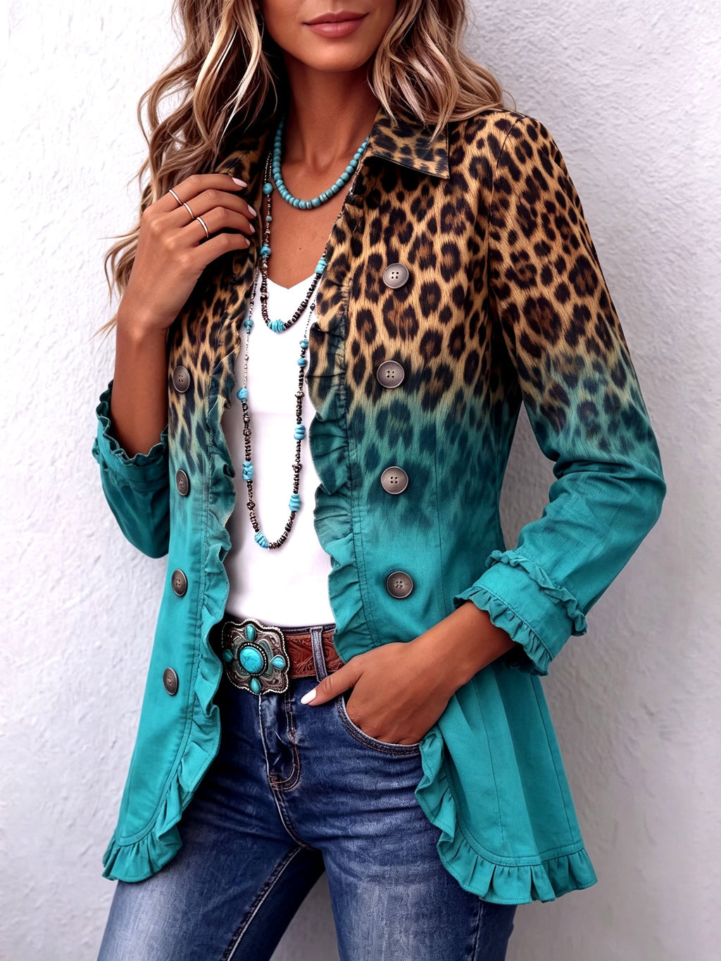Cassandra | Blazer Leopardato Sfumato con Rouches