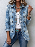 Ginevra | Giacca Bohémien Botanica Vintage Sfumata Blu con Rouches