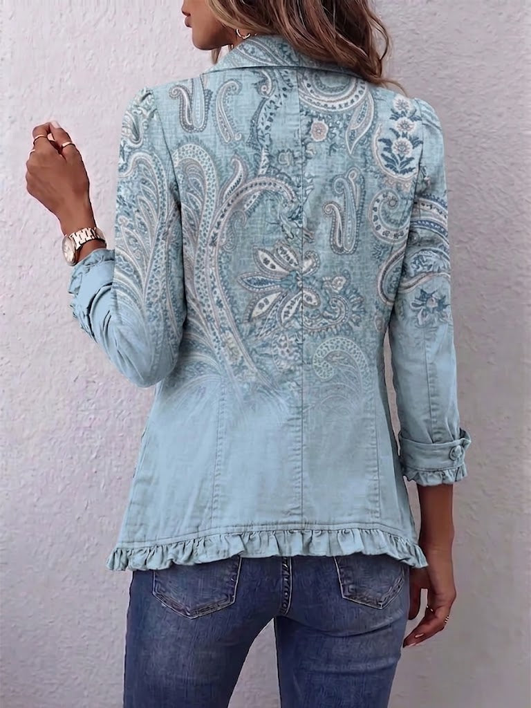 Emilia | Giacca Paisley Vintage Azzurro Cielo con Rouches