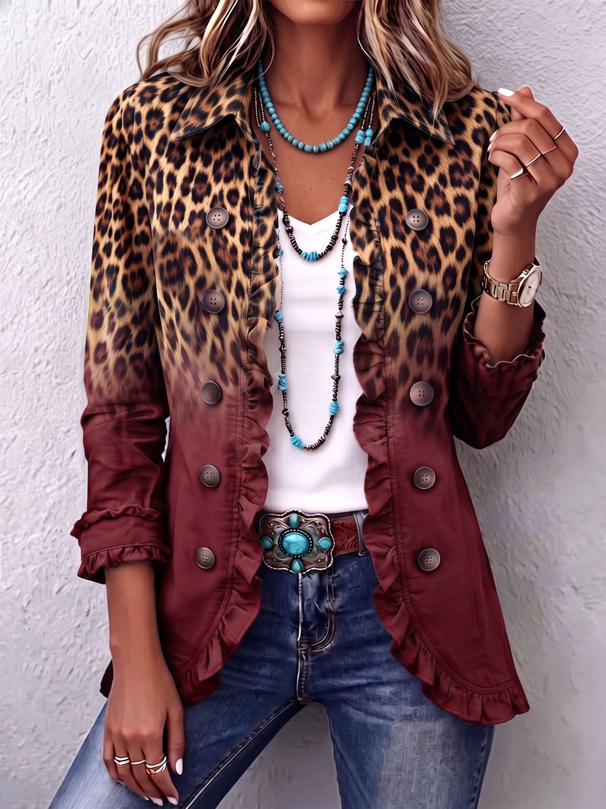Bice | Blazer Leopardato Sfumato Turchese