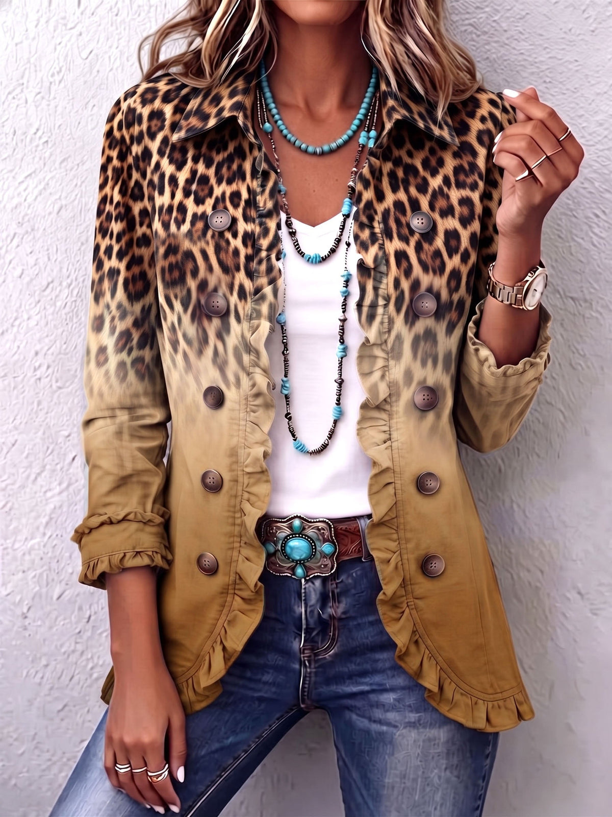 Bice | Blazer Leopardato Sfumato Turchese