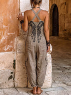 Fiammetta | Salopette boho in cotone con ricamo etnico dal fascino mediterraneo