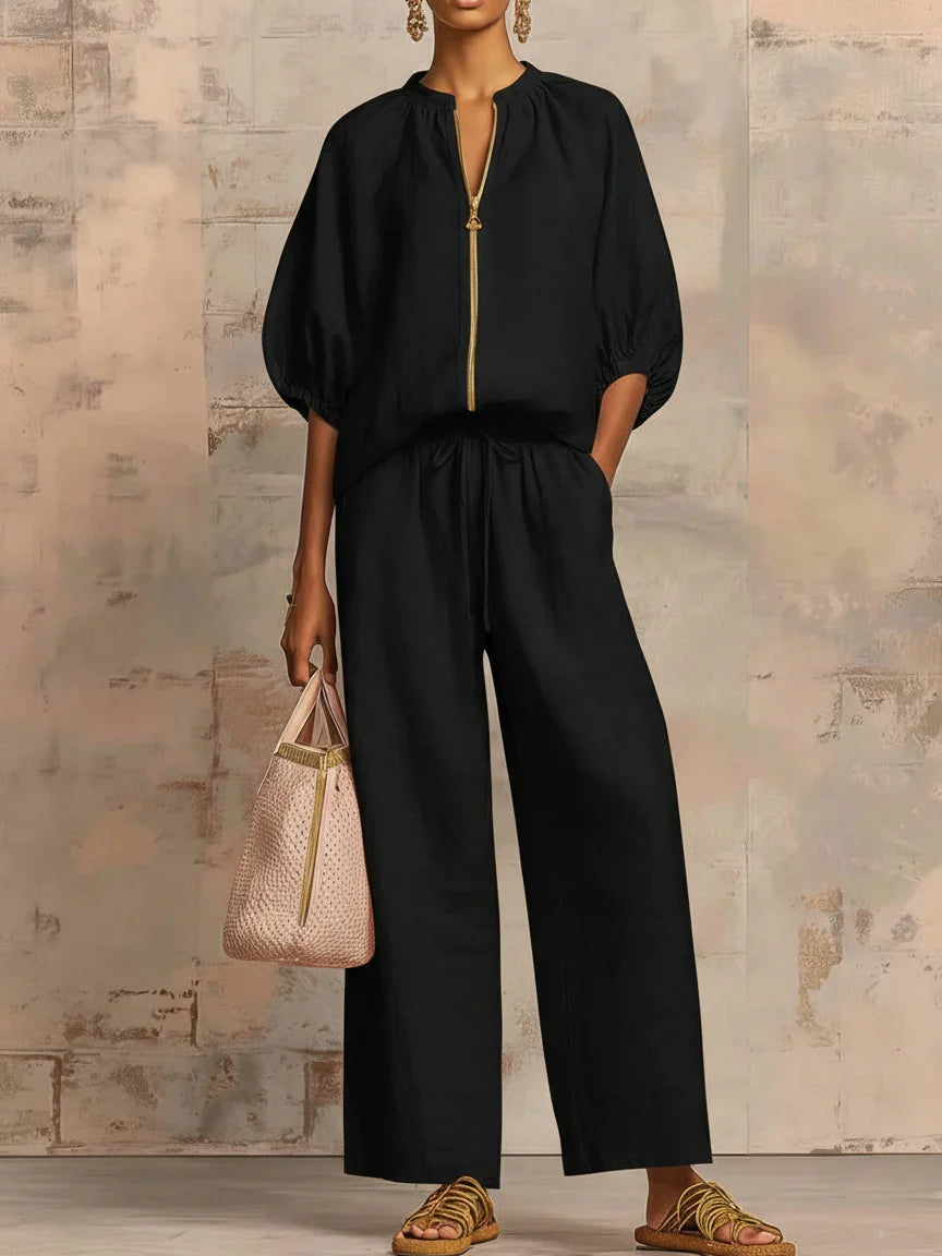 Alba | Set Blouse in Broek con Wijde Pijpen