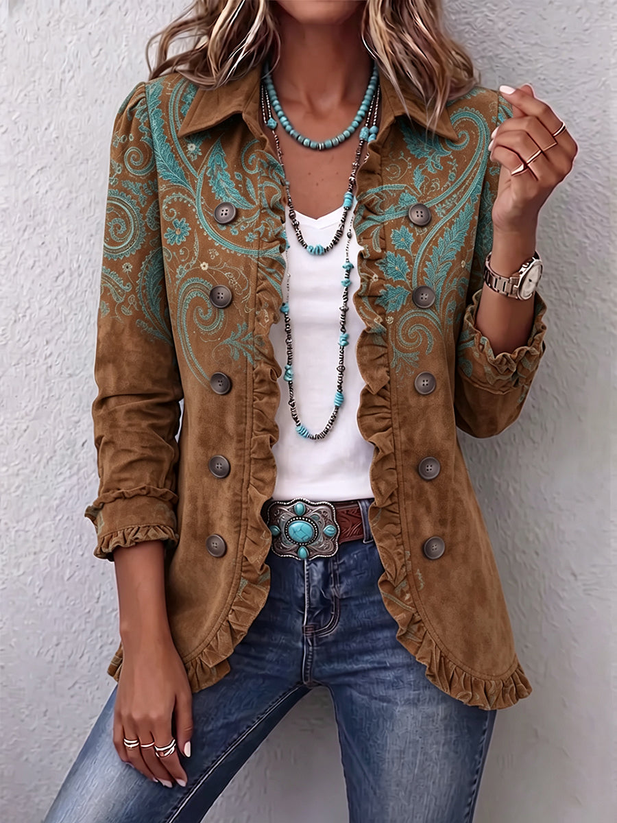Severina | Giacca Paisley Marrone con Rouches