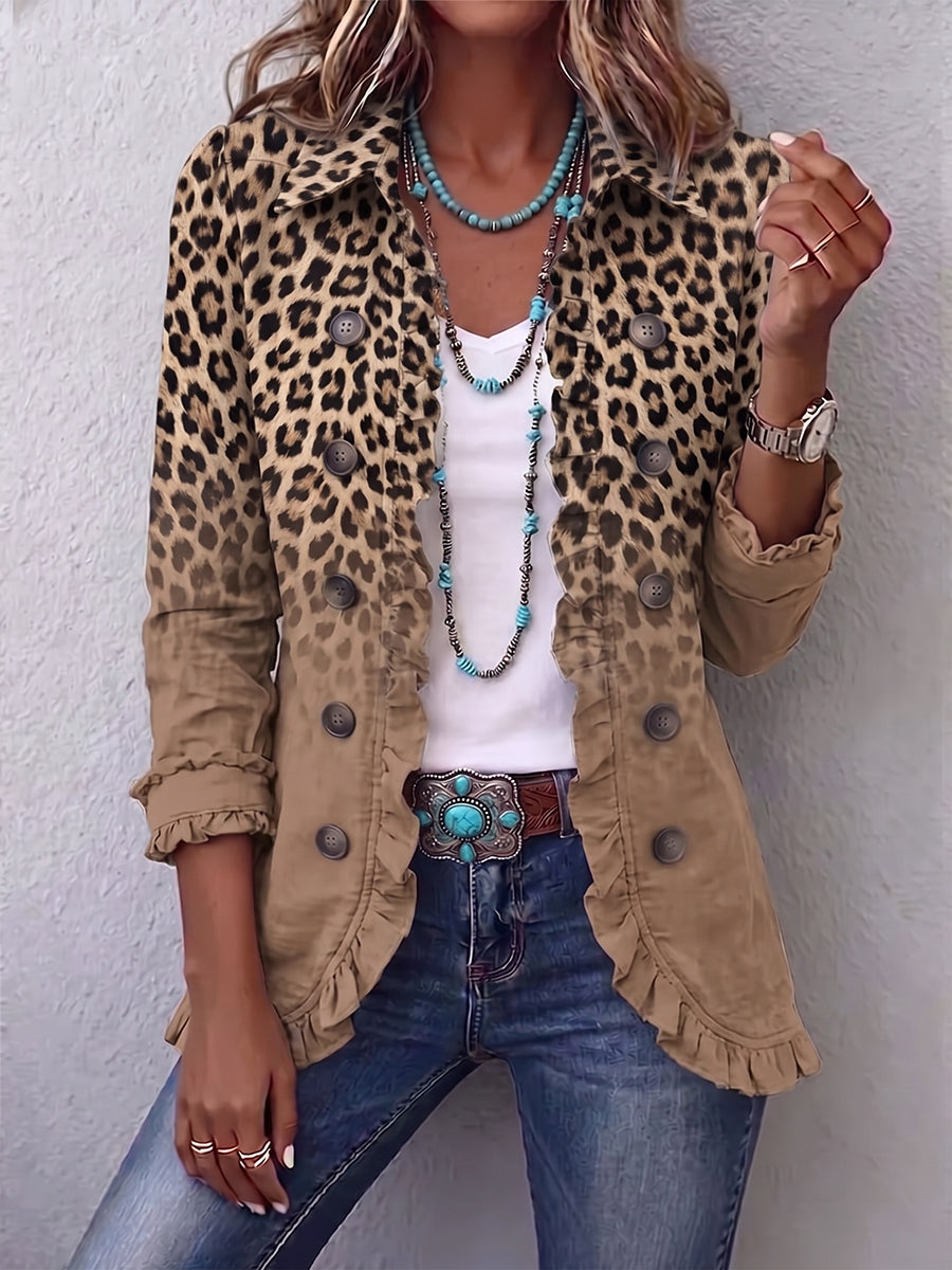 Corinna | Giacca Leopardata Vintage Sfumata Cammello con Rouches