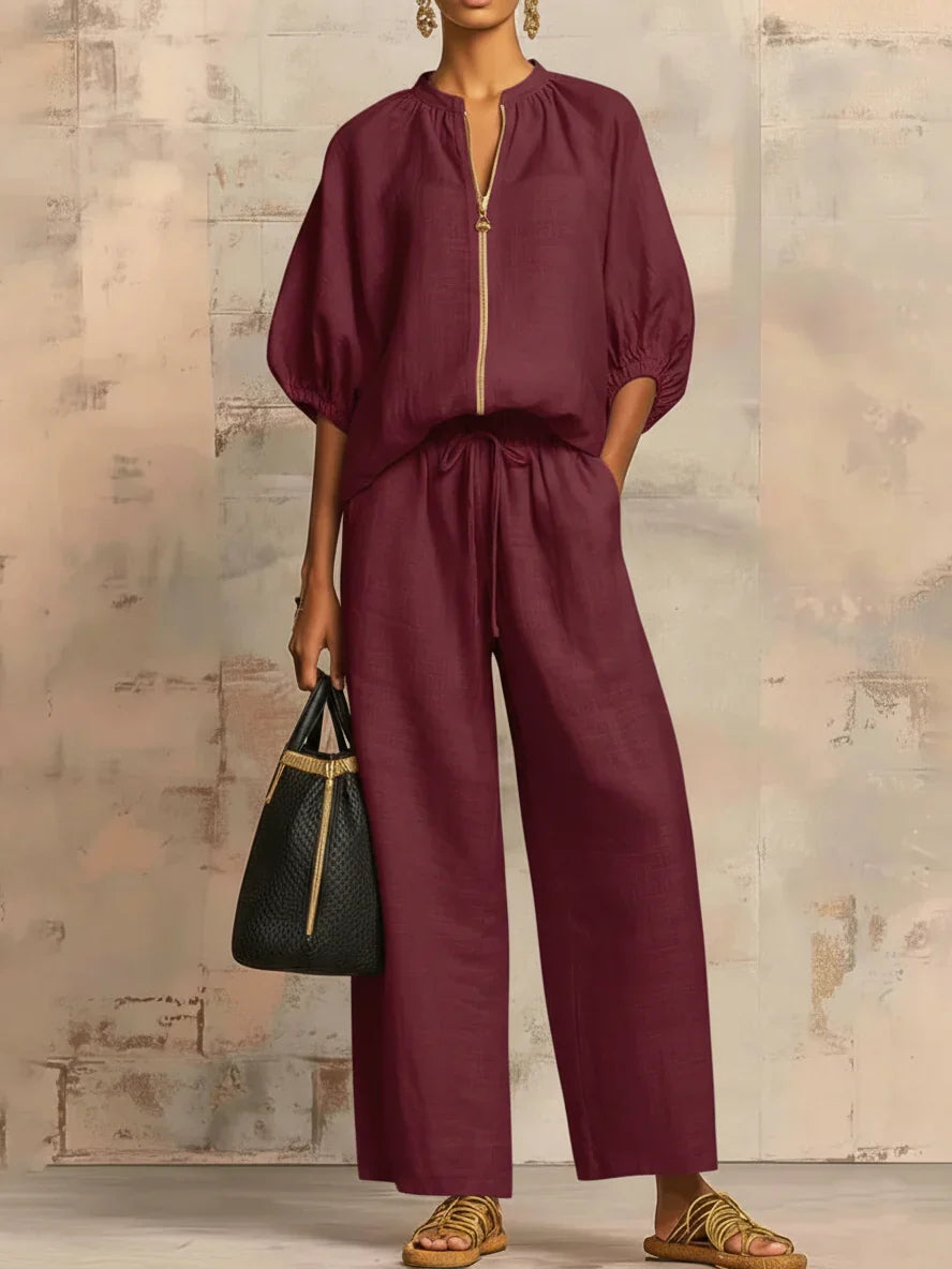 Alba | Set Blouse in Broek con Wijde Pijpen