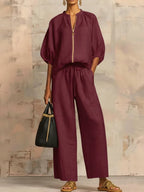 Alba | Set Blouse in Broek con Wijde Pijpen