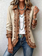Ottavia | Giacca Bohémien Fiorita Vintage Cammello e Marrone con Rouches