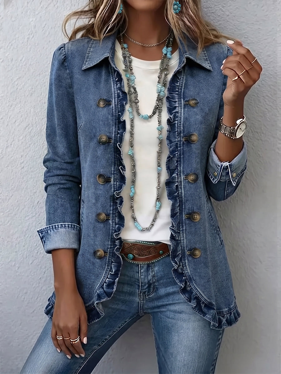 Federica | Giacca Blu Medio con Rouches