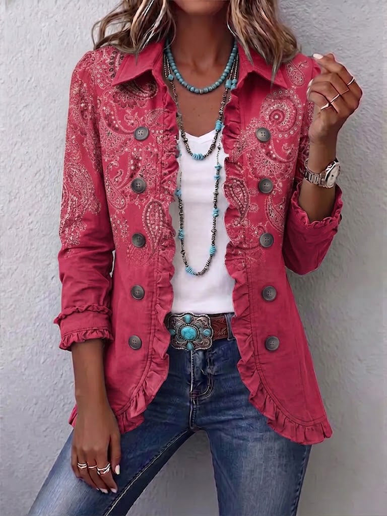 Isotta | Giacca Paisley Vintage Rosa Antico con Rouches