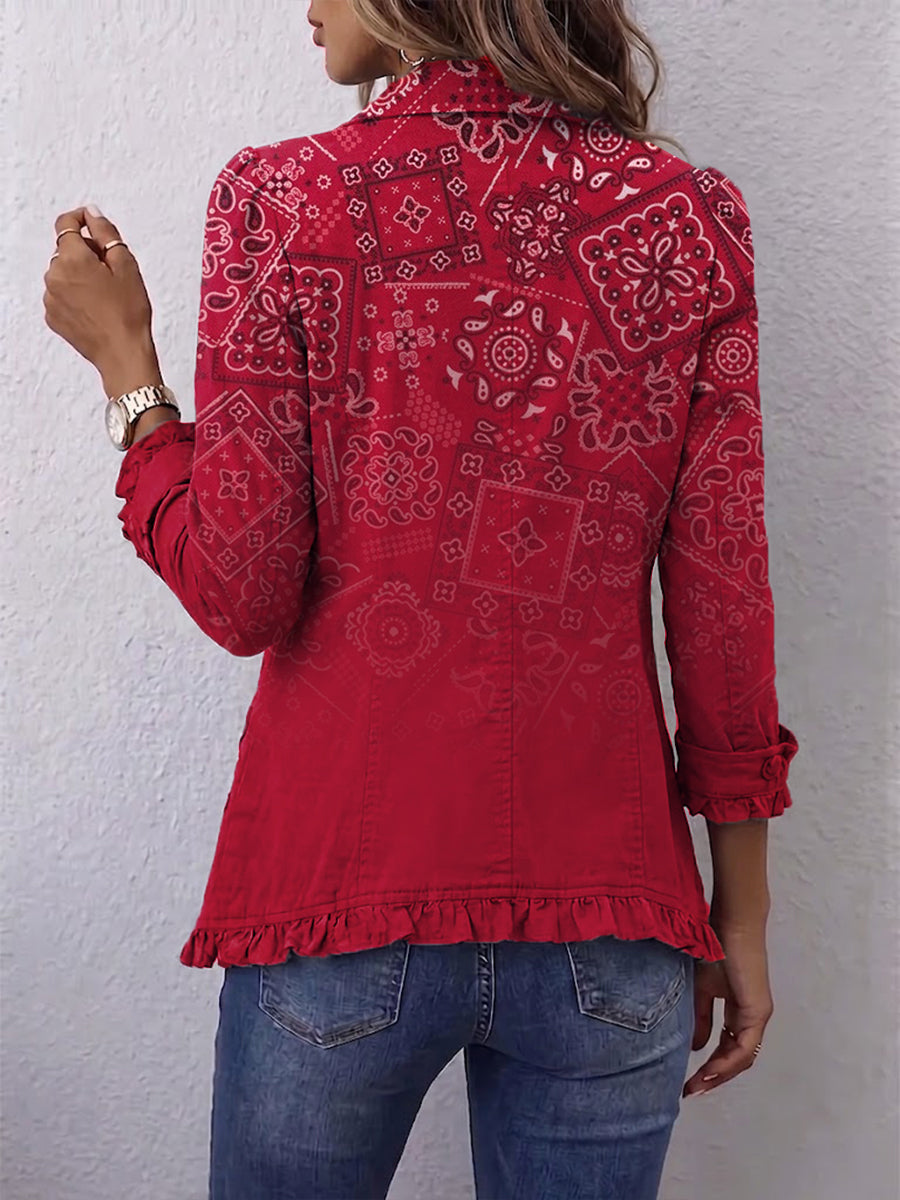 Gaia | Giacca Paisley Sfumata Rossa con Rouches