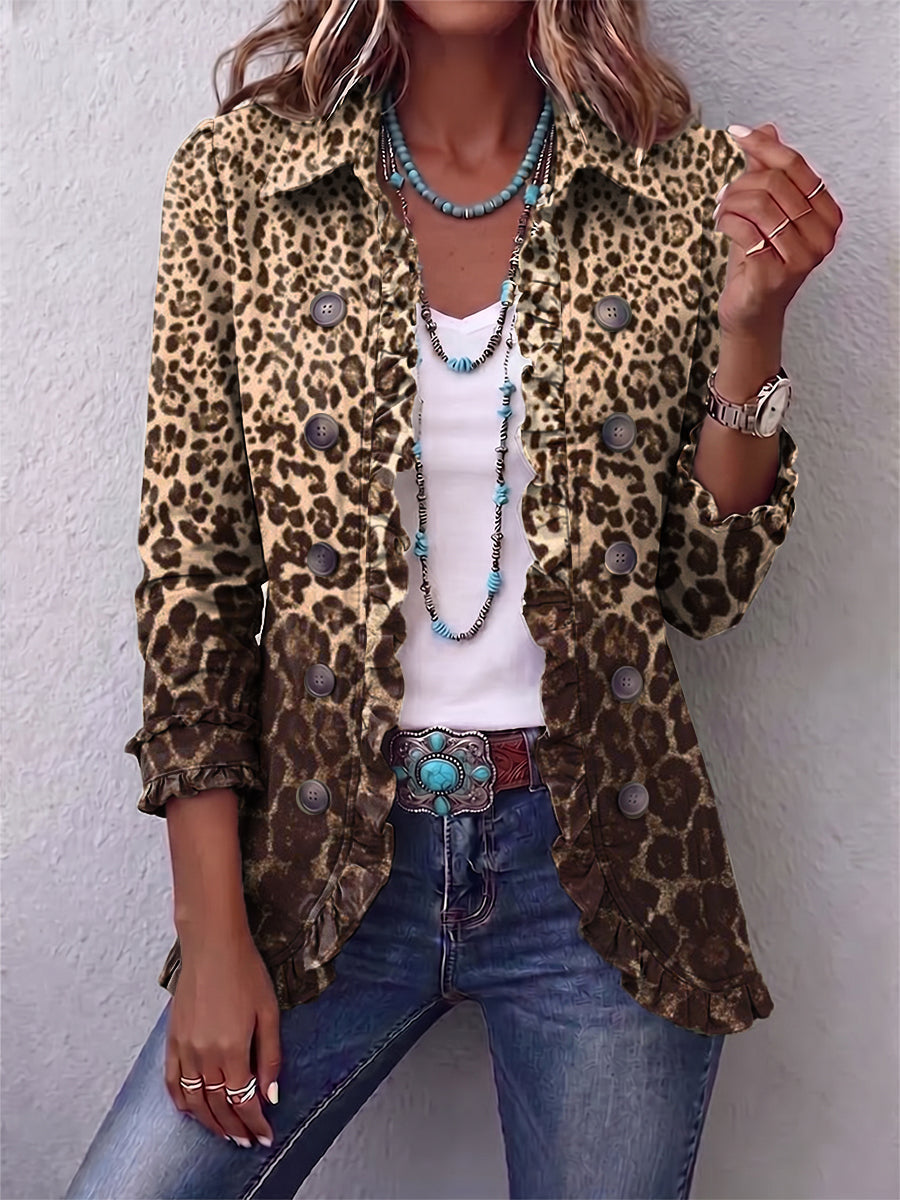Ombretta | Giacca Leopardata Multicolore con Rouches