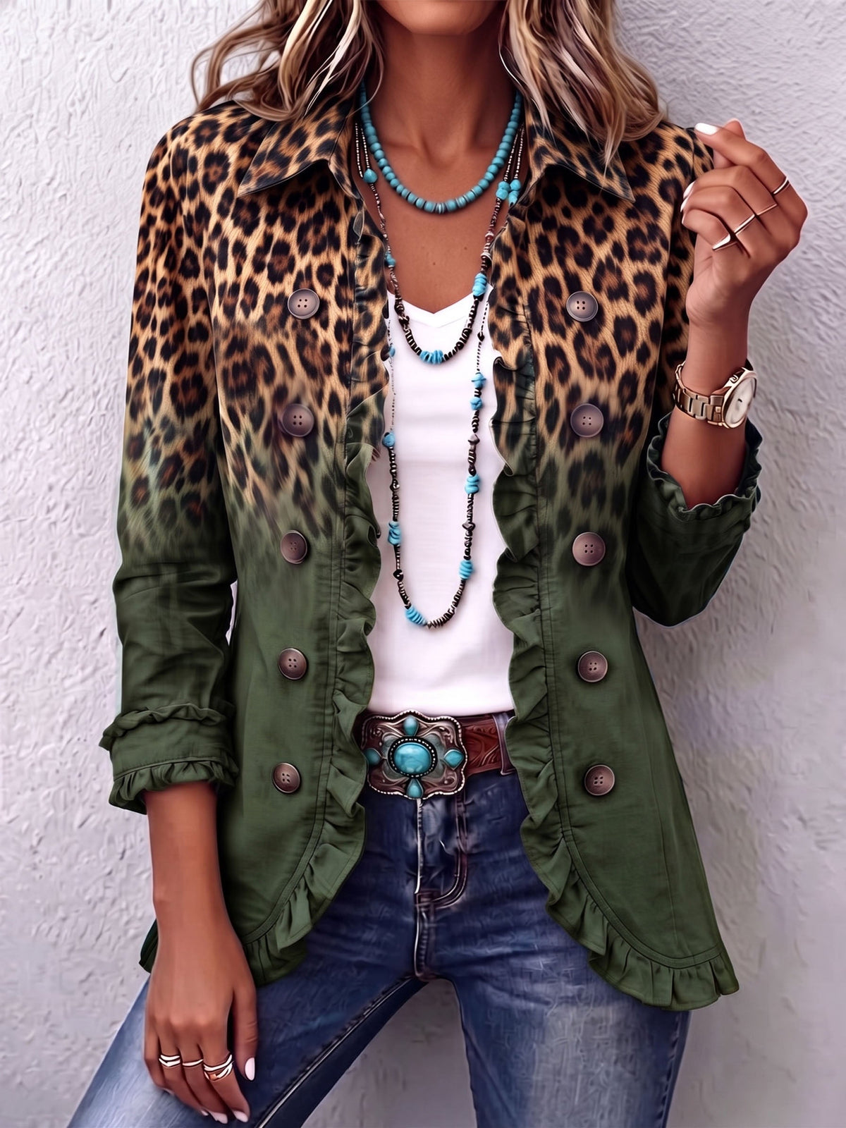 Bice | Blazer Leopardato Sfumato Turchese