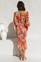 Pip™ - Bruine manica lunga Jurk Met stampa elegante in V-hals
