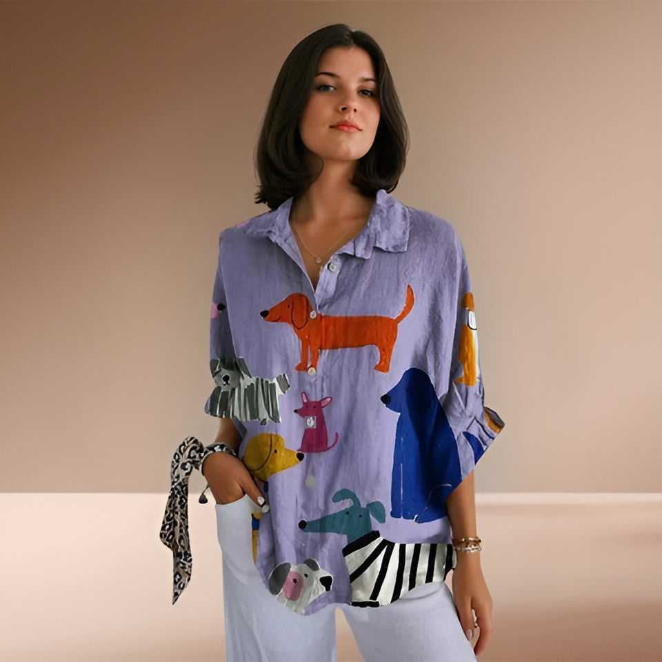 Nina | Damesblouse met Hondenprint