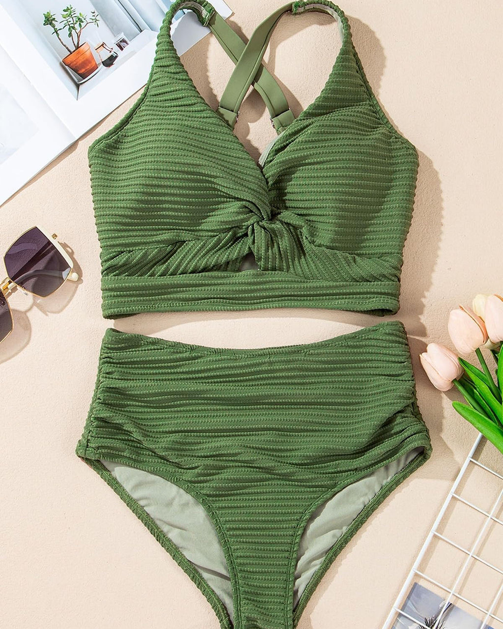 Set bikini intrecciato a coste