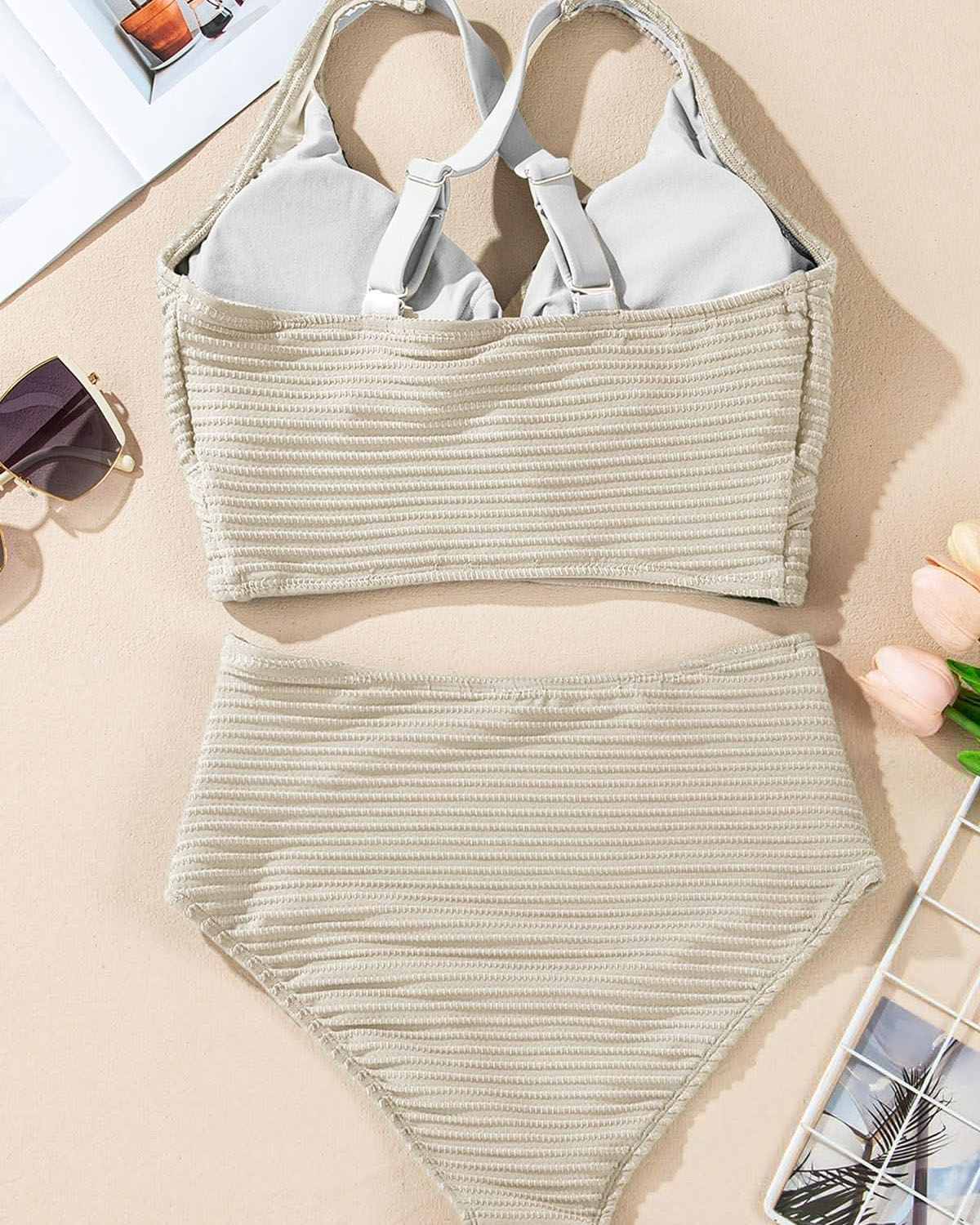 Set bikini intrecciato a coste