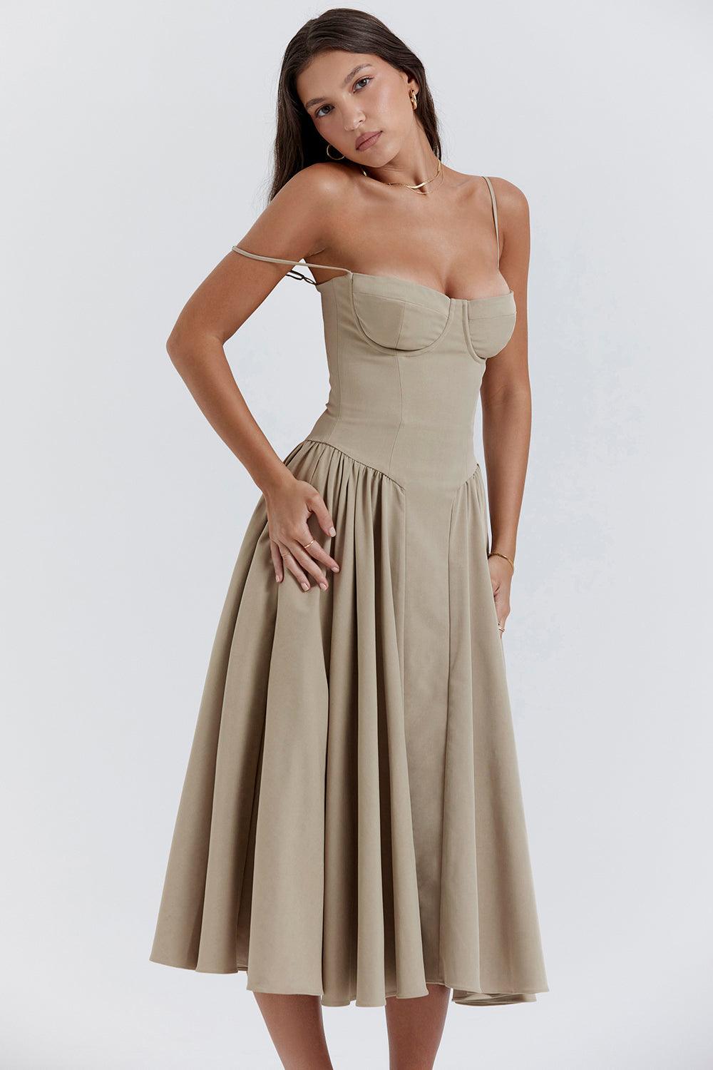 Marloes | Twill Korset Midi Jurk