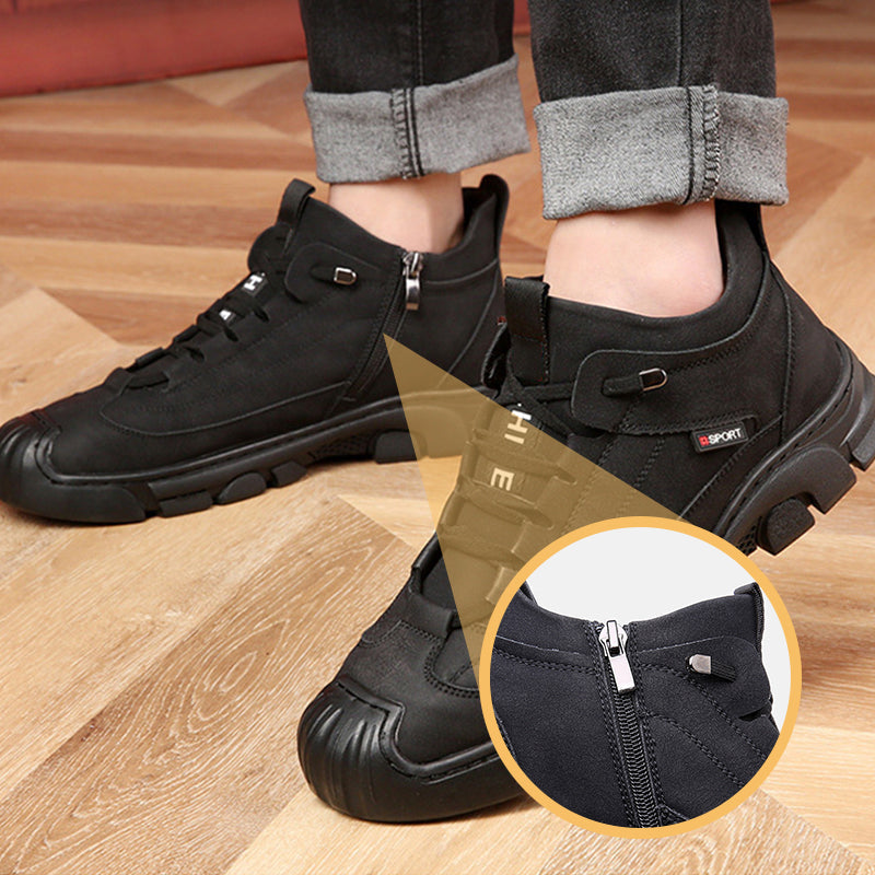 Leren herensneaker met voering van kunstwol