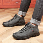 Leren herensneaker met voering van kunstwol