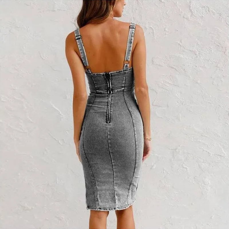 Elora™ – Denimkjole med V-udskæring