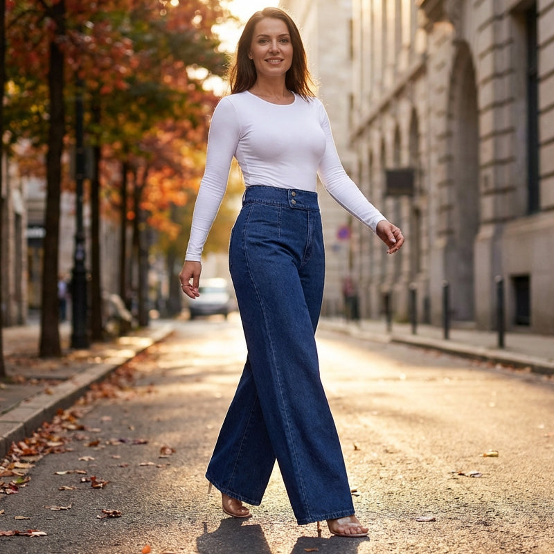 Elvara™ – Jeans alti a gamba larga con silhouette elegante