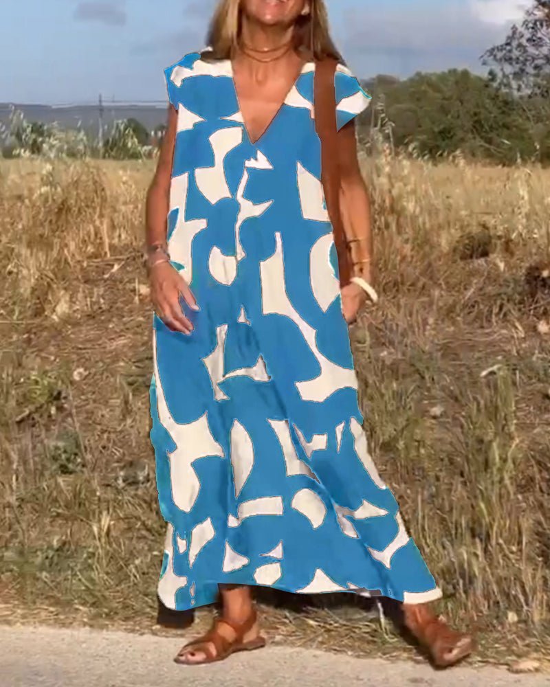 Stéphanie - Gedrukte jurk met V-hals