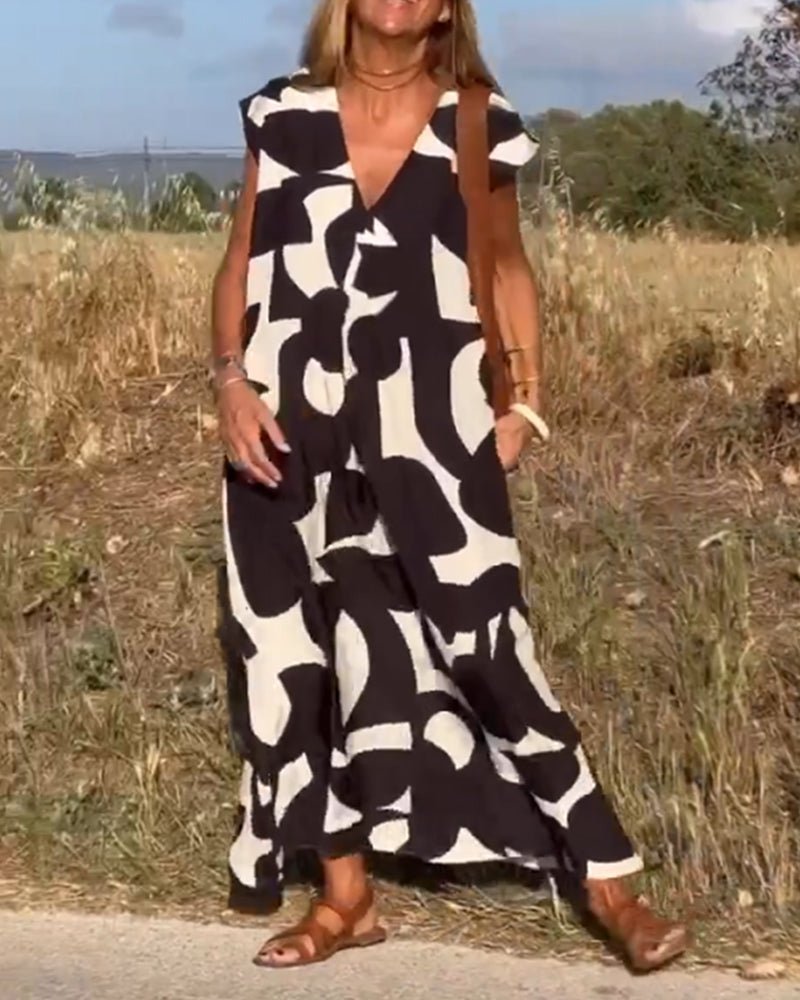 Stéphanie - Gedrukte jurk met V-hals