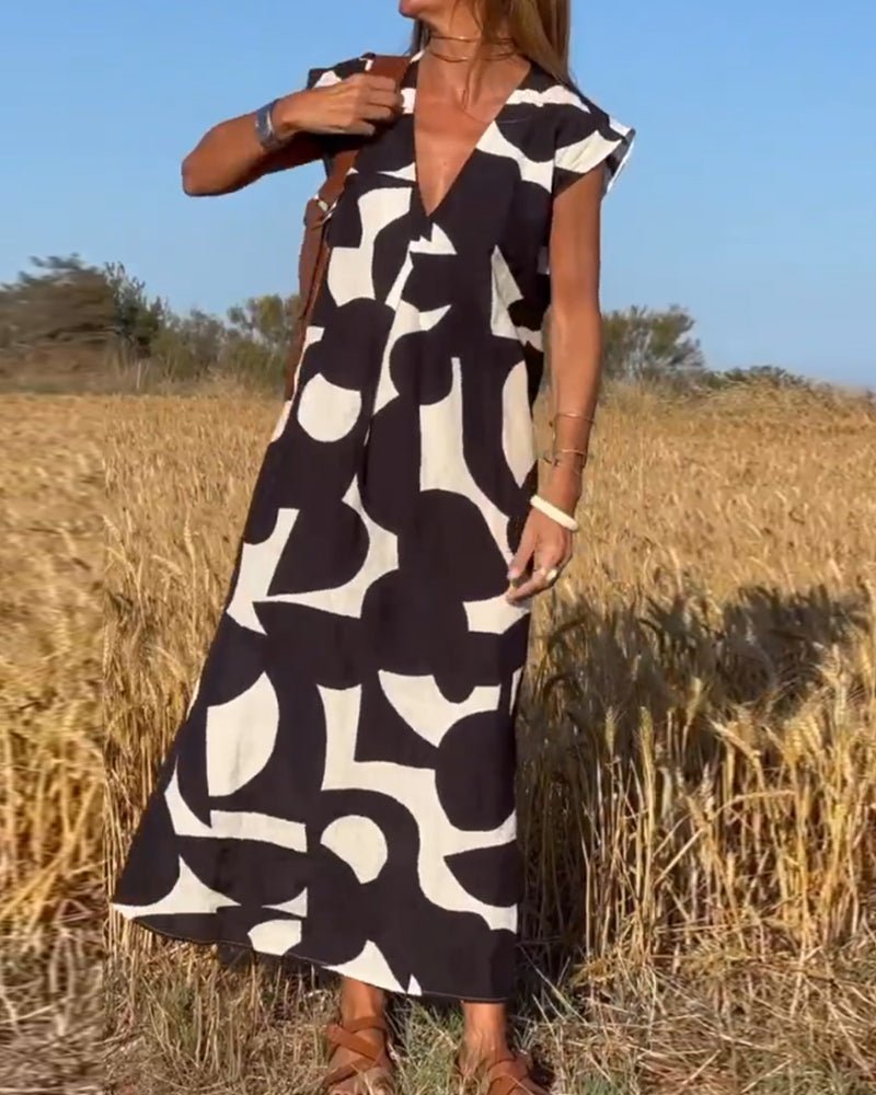 Stéphanie - Gedrukte jurk met V-hals