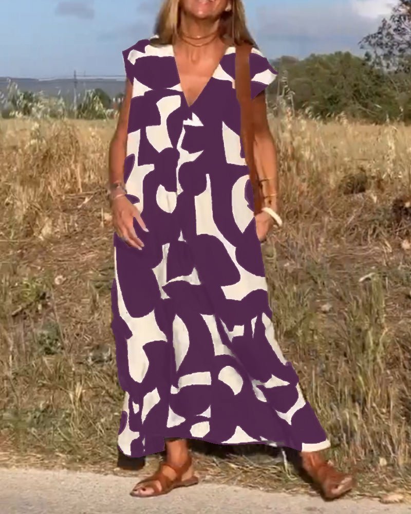 Stéphanie - Gedrukte jurk met V-hals