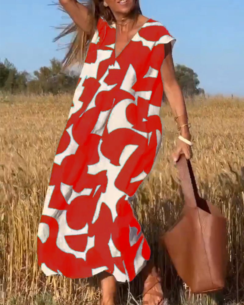 Stéphanie - Gedrukte jurk met V-hals