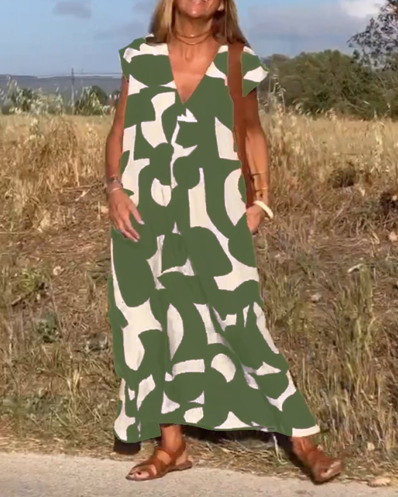 Stéphanie - Gedrukte jurk met V-hals