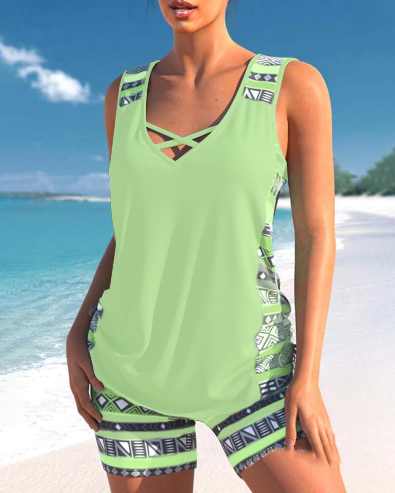 Tankini con stampa geometrica a V