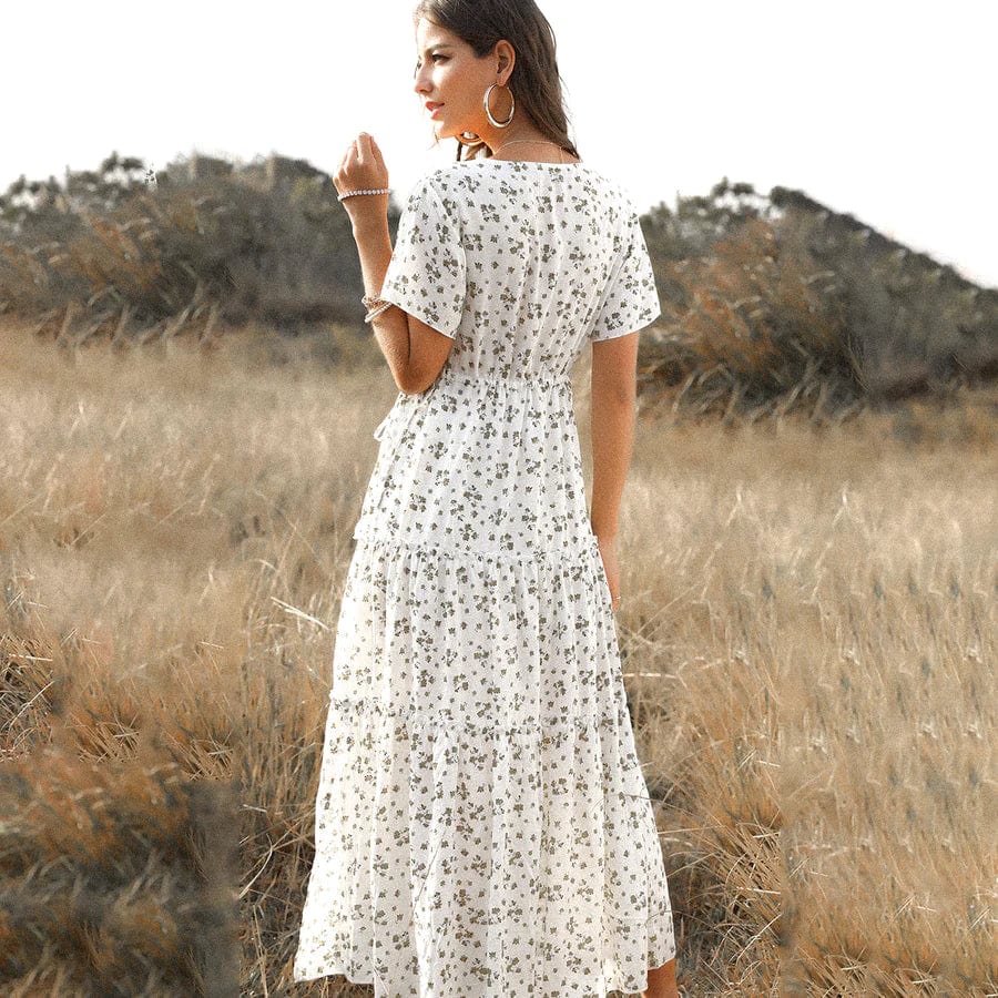 Tess™ Witte Lange Zomerjurk con Print