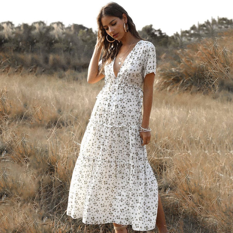 Tess™ Witte Lange Zomerjurk con Print