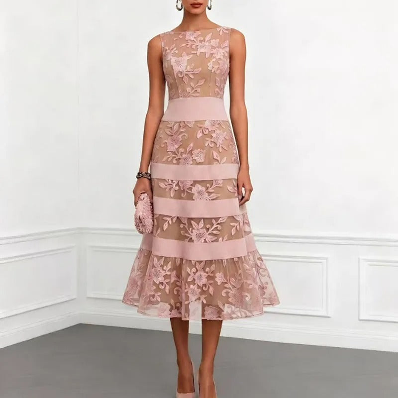 Odette | Abito Midi in Tulle Ricamato Floreale