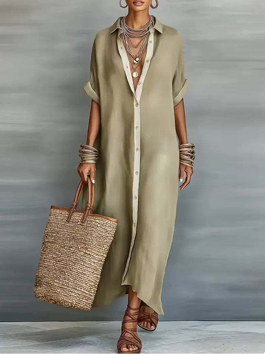 Megan | Abito Maxi Verde Oliva Minimalista